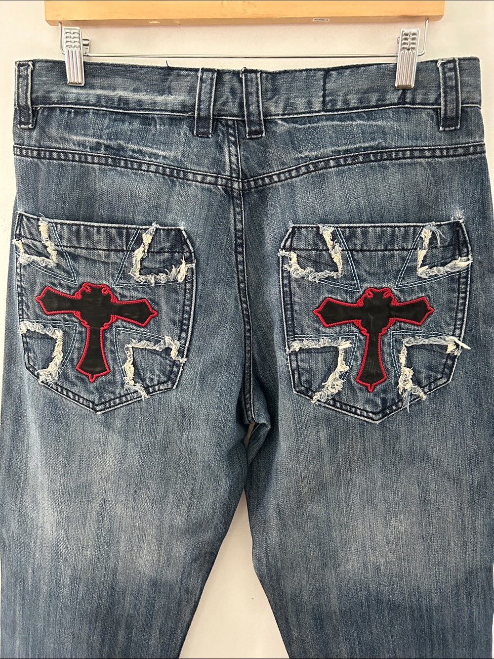 Vintage Most Official Seven Jeans Men's Y2K Size 34x34 Straight Leg Red Cross